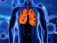 #PraTodosVerem: Imagem representativa em fundo azul de um corpo humano com destaque para o pulmão. 